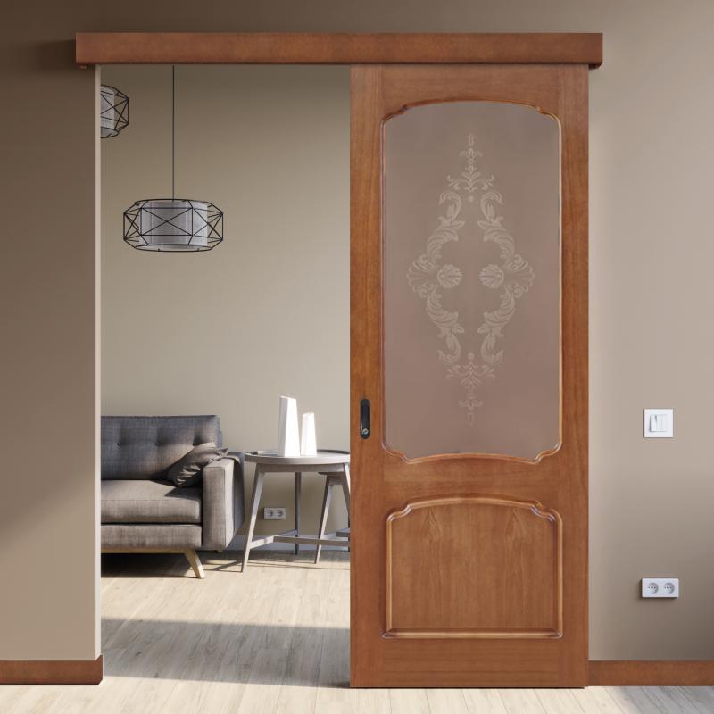 Дверь межкомнатная Хелли остеклённая 60x200 см шпон натуральный цвет тонированный дуб