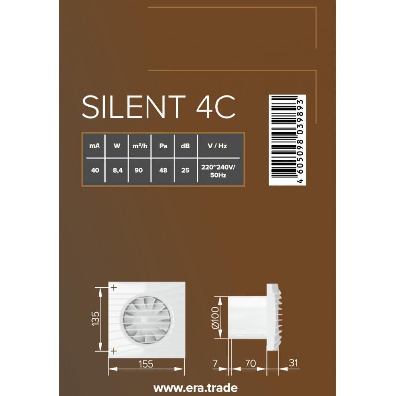 Вентилятор осевой вытяжной Diciti Silent 4C D100 мм 25 дБ 90 м³/ч обратный клапан цвет белый