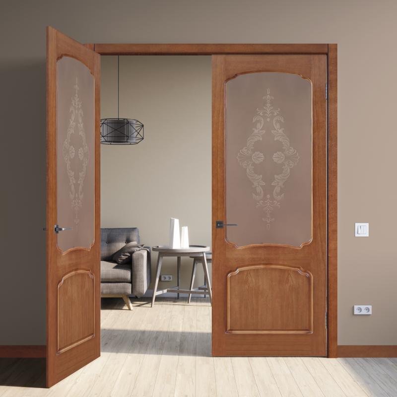 Дверь межкомнатная Хелли остеклённая 80x200 см шпон натуральный цвет тонированный дуб