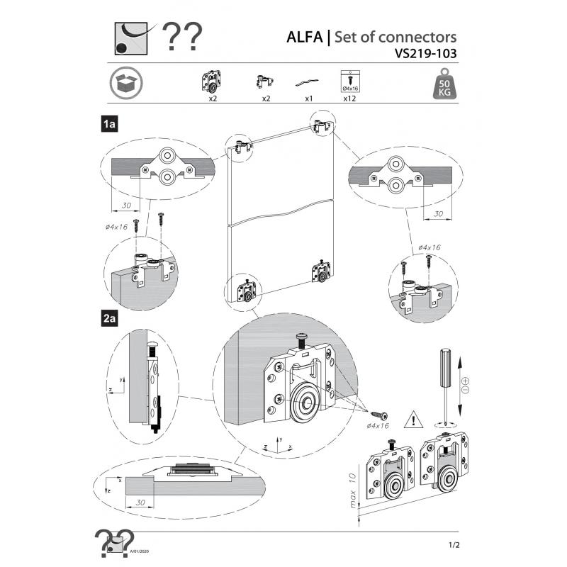 Комплект роликов для дополнительной двери-купе Alfa нержавеющая сталь