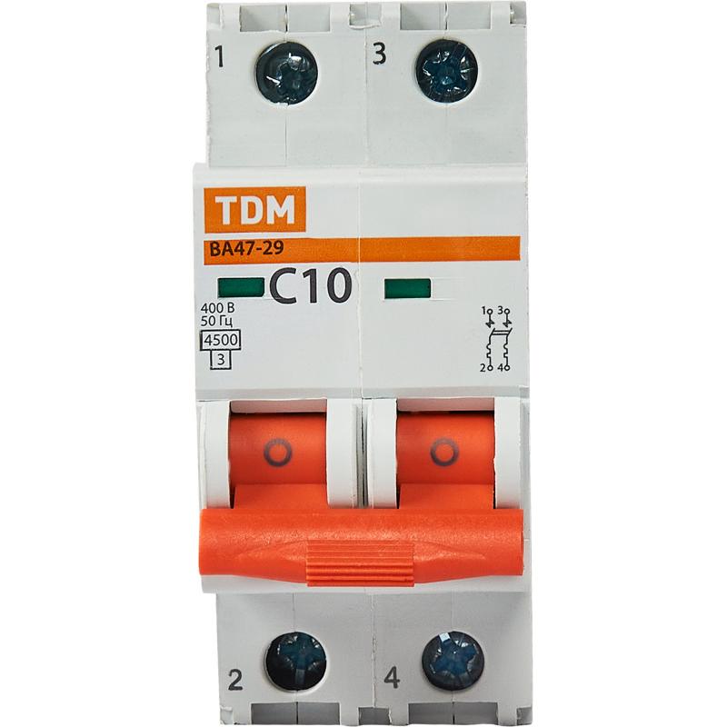 Автоматический выключатель TDM Electric ВА47-29 2P C10 А 4.5 кА SQ0206-0091
