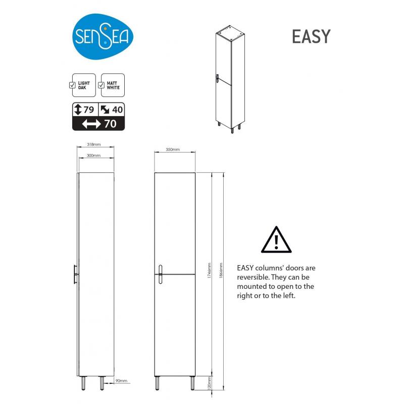 Пенал для ванной Sensea Easy напольный 186x35 см цвет белый