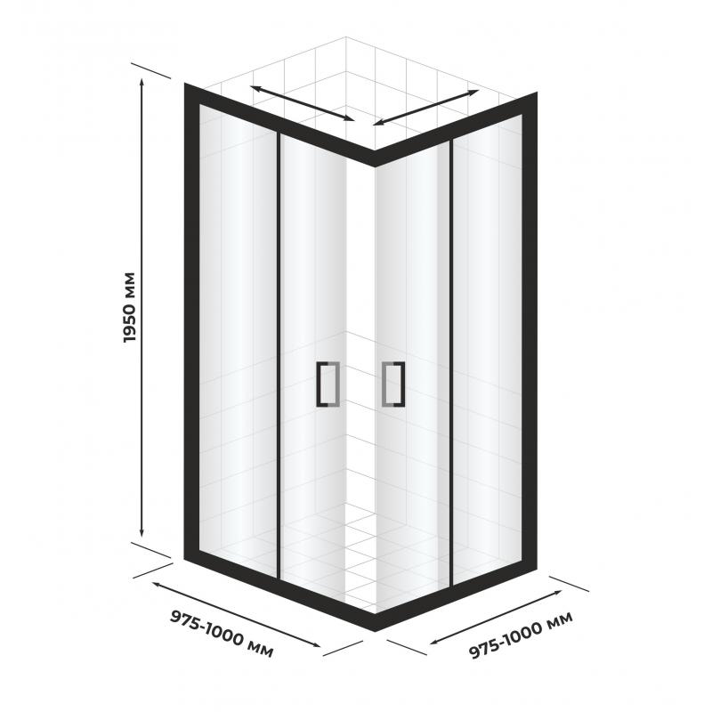 Душевой уголок Март Квадро Black квадратный 100x100 см черный профиль матовое стекло раздвижной