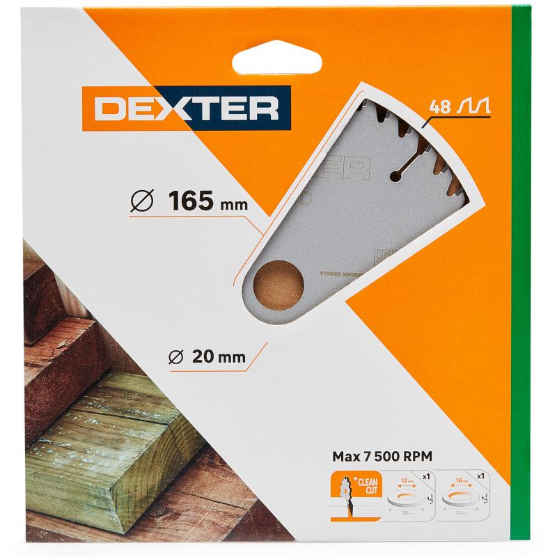 Ағаш аралайтын диск Dexter FD-E031652048T 48Т 165x20x1.4 мм, сақина: 16 және 12