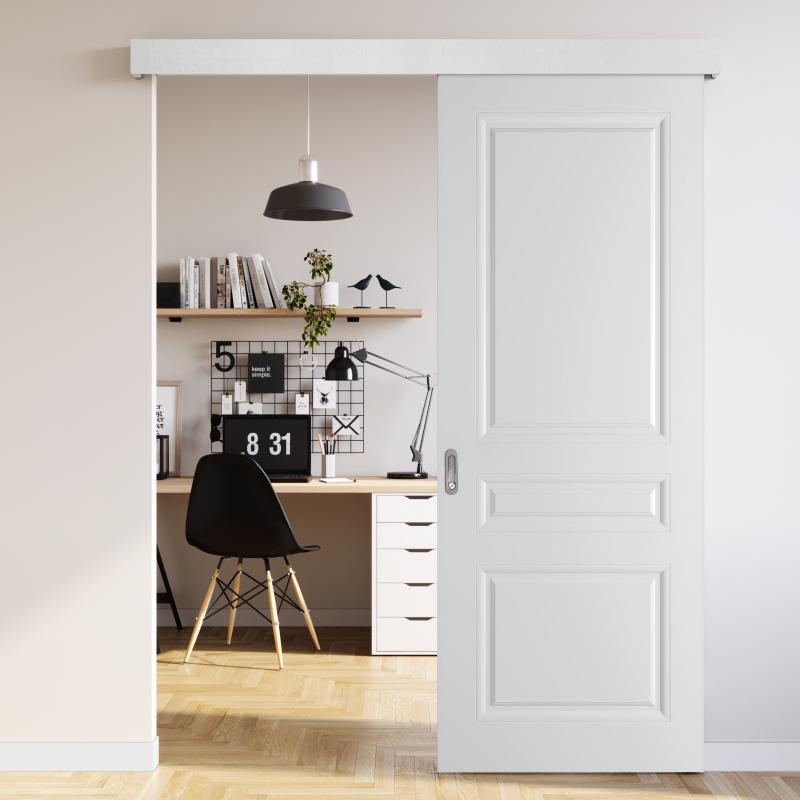 Дверь межкомнатная Стелла глухая эмаль цвет белый 60x200 см (с замком и петлями)