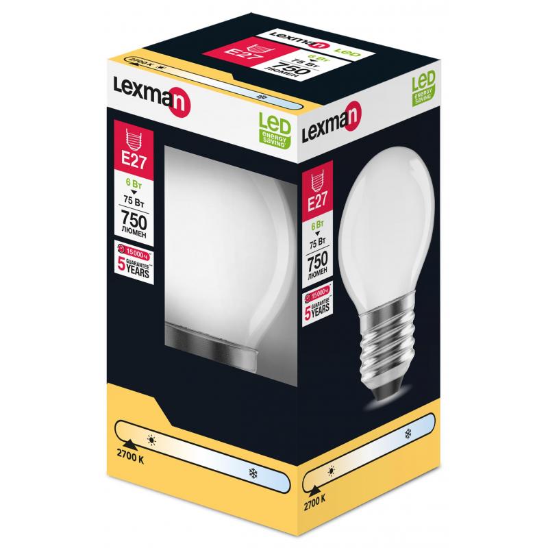 Лампа светодиодная Lexman E27 220-240 В 6 Вт шар матовая 750 лм теплый белый свет