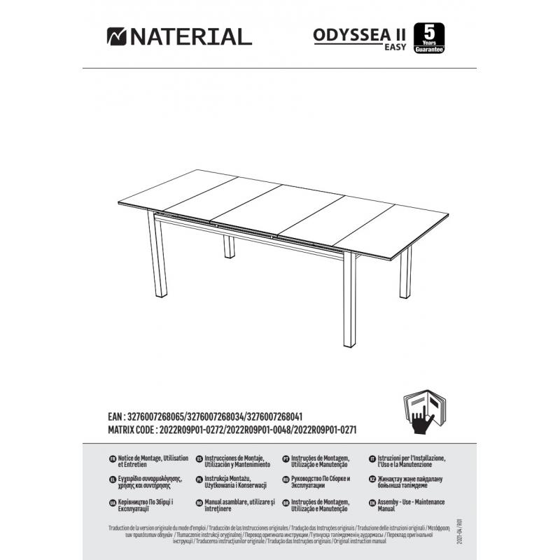 Садовый стол раздвижной Naterial Odyssea II 180/240x100x76 см алюминий/стекло антрацит