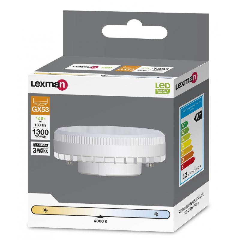 Лампа светодиодная Lexman GX53 170-240 В 12 Вт круг матовая 1300 лм нейтральный белый свет