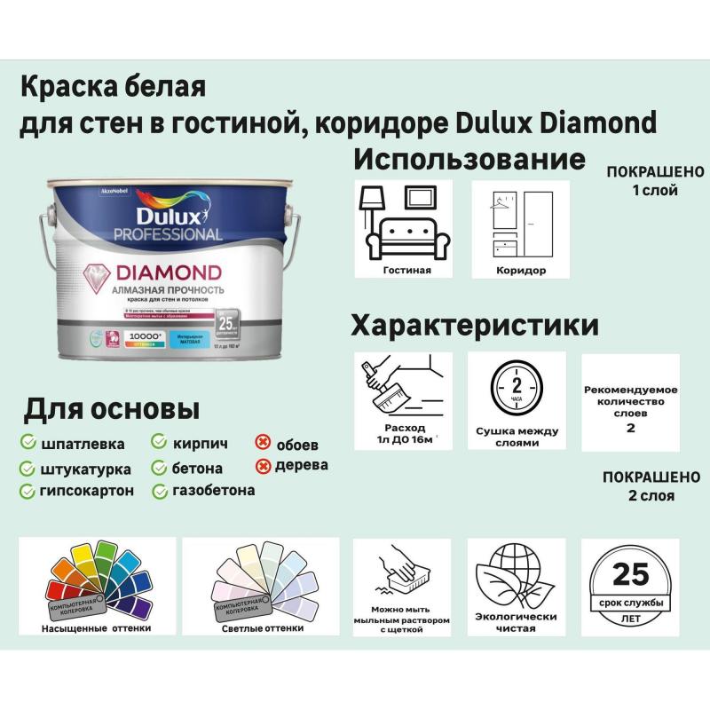 Су-дисперсиялық латексті бояу: Бояу Dulux TRADE Diamond Matt 2,5л