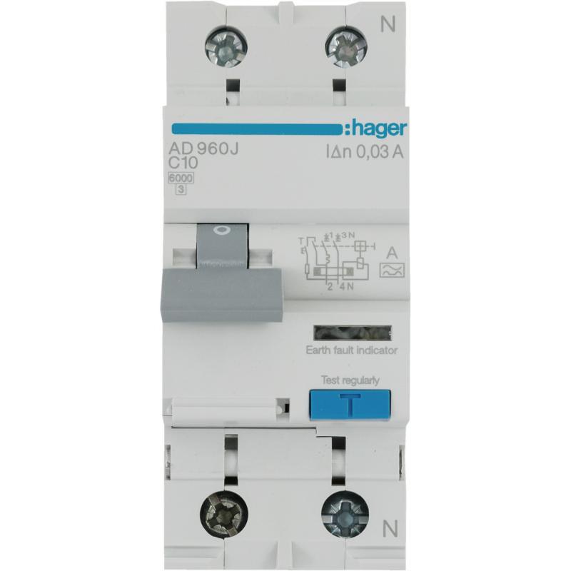 Автомат дифференциальный Hager AD990J 1P N 10 А 30 мА AC