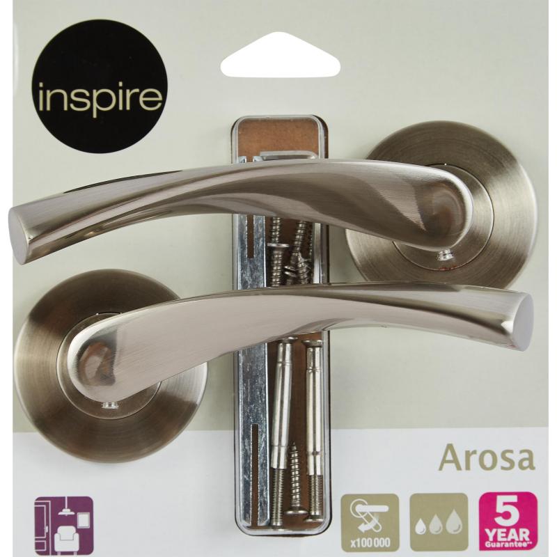 Есік тұтқасы Inspire Arosa құлыптаусыз, жиынтық, түсі никель