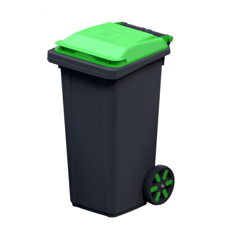Контейнер для мусора 80 л, пластик, цвет зелёный/чёрный