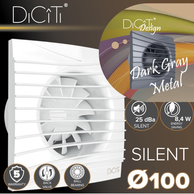 Вентилятор осевой вытяжной Diciti Silent 4C D100 мм 25 дБ 90 м³/ч обратный клапан цвет темно-серый