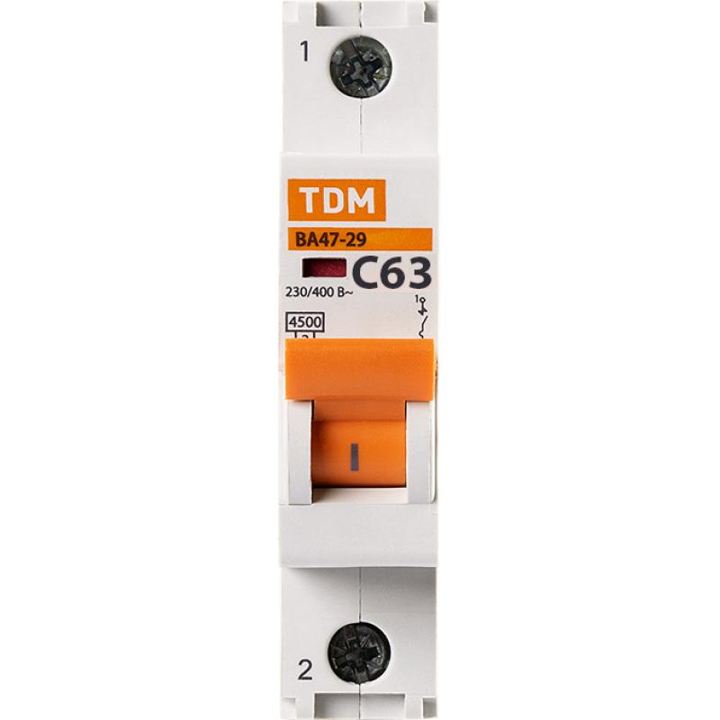 Автоматты ажыратқыш TDM Electric ВА47-29 1P C63 А 4.5 кА SQ0206-0080