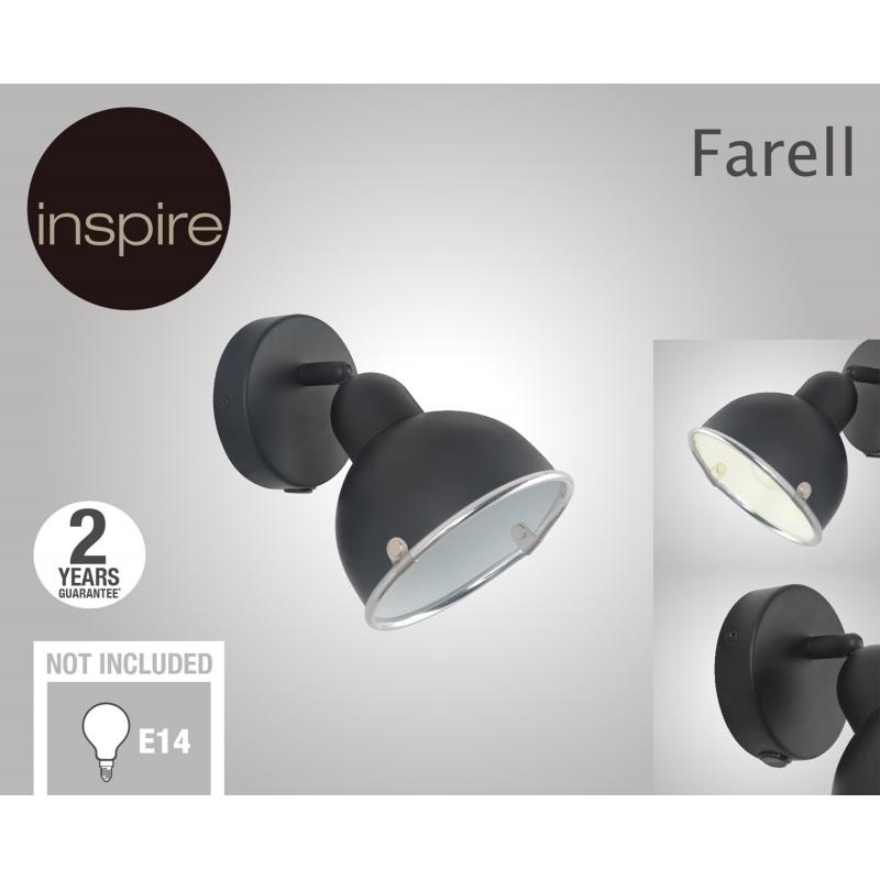 Спот бұрылмалы Inspire Farell, 1 шам, 0.75 м², түсі қара