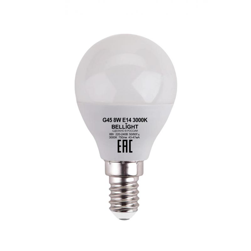 Лампа светодиодная Bellight E14 175-250 В 8 Вт шар 750 лм теплый белый цвет света