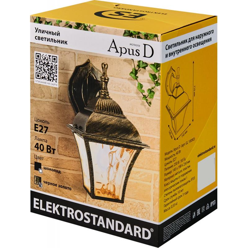 Уличный светильник Elektrostandard Apus D 40 Вт E27 IP33, цвет черное золото