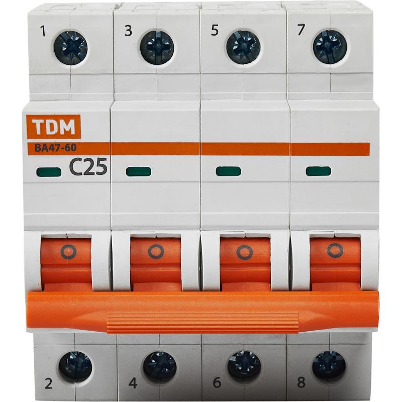 Автоматический выключатель TDM Electric ВА47-60 4P C25 А 6 кА SQ0223-0127