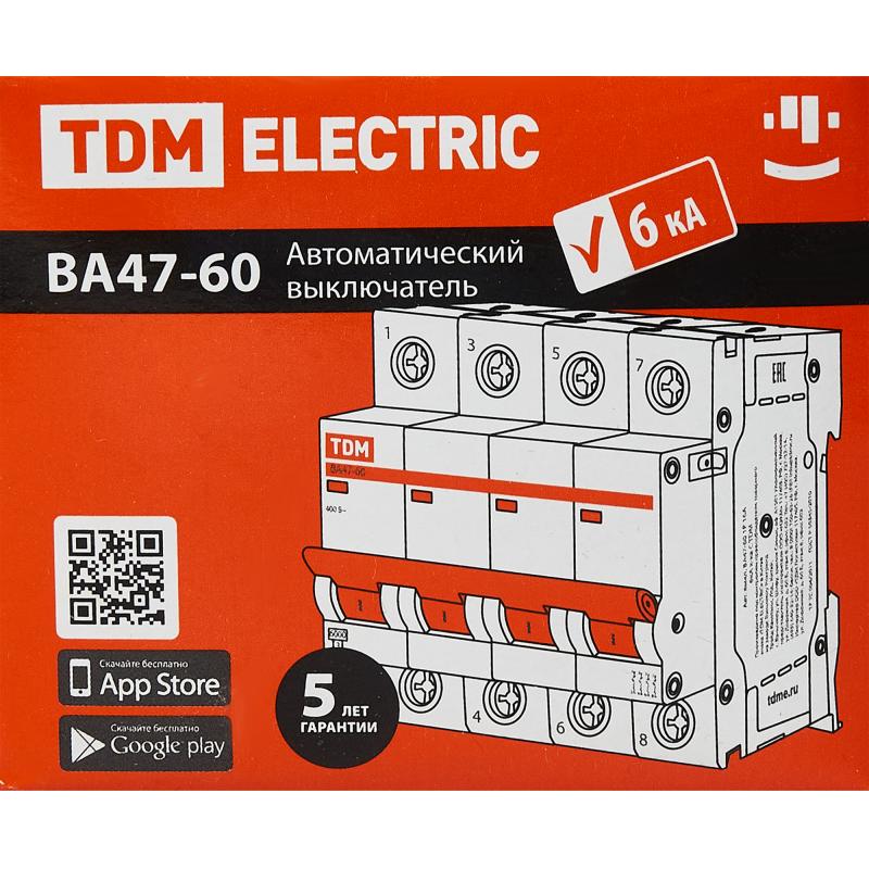 Автоматты ажыратқыш TDM Electric ВА47-60 4P C25 А 6 кА SQ0223-0127