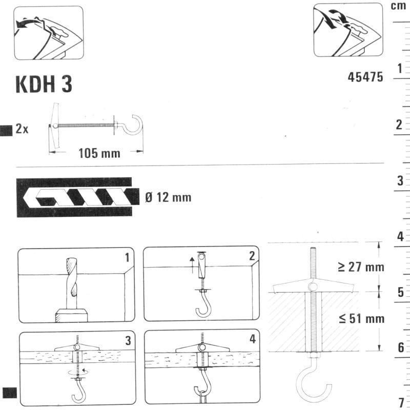 Дюбель для пустотелых материалов Fischer KDH 3 с крюком, 12x105 мм, оцинкованная сталь, 2 шт.