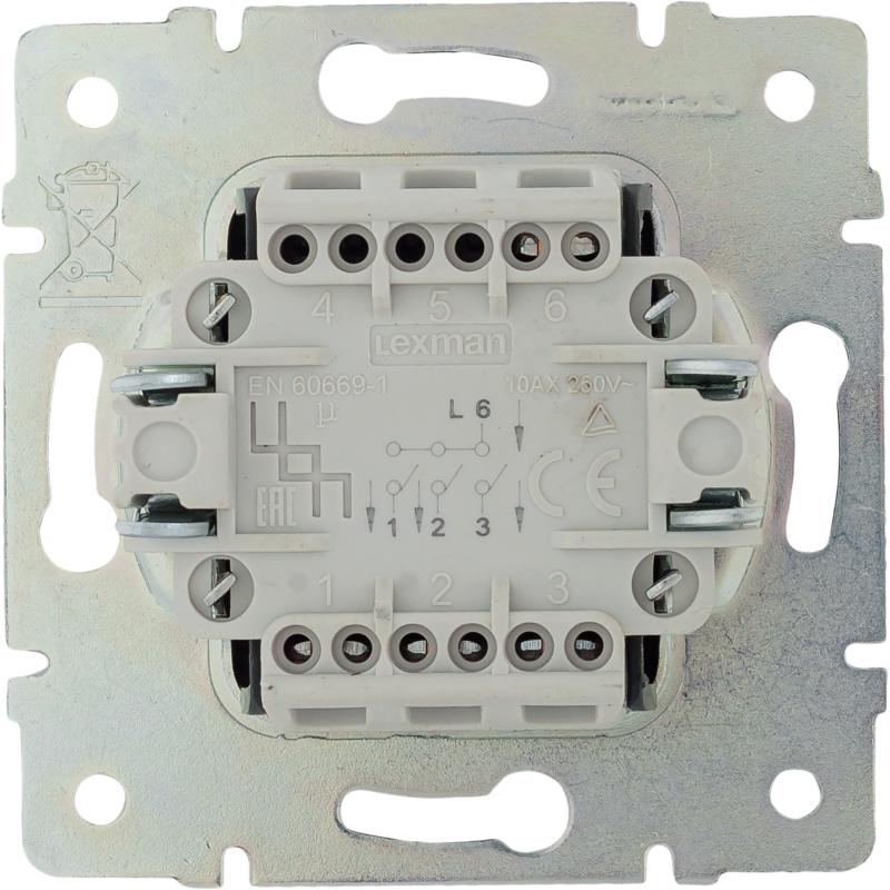 Выключатель встраиваемый Lexman Виктория 3 клавиши, цвет серебро матовый