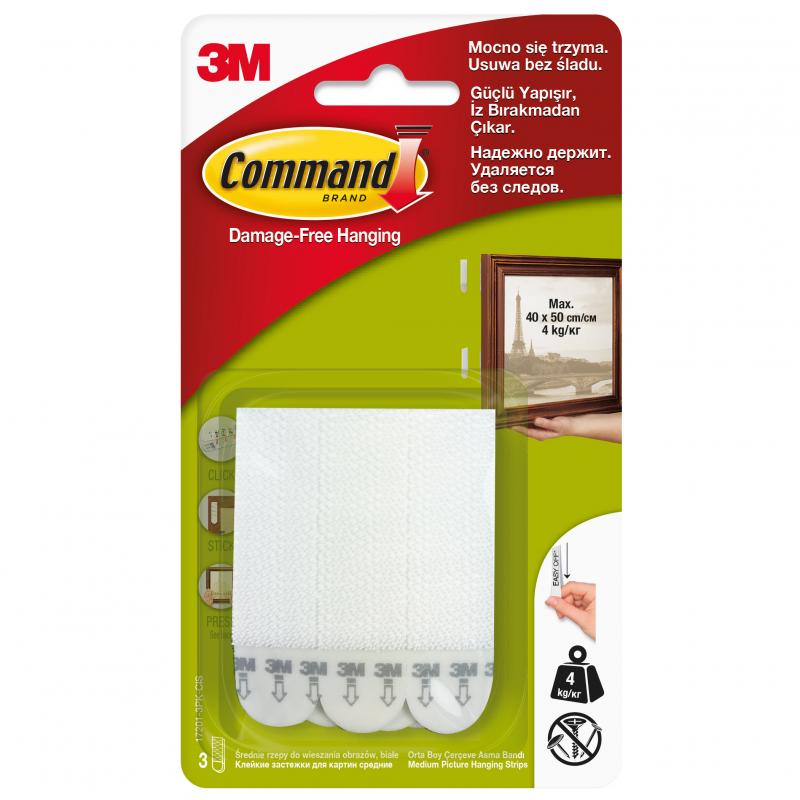 Застежки для рамок Command средние, пластик, цвет белый, 3 пары
