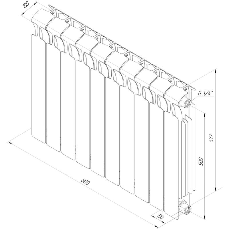 Радиатор Rifar Monolit 500/100 биметалл 10 секция бүйірлік қосылым түсі ақ