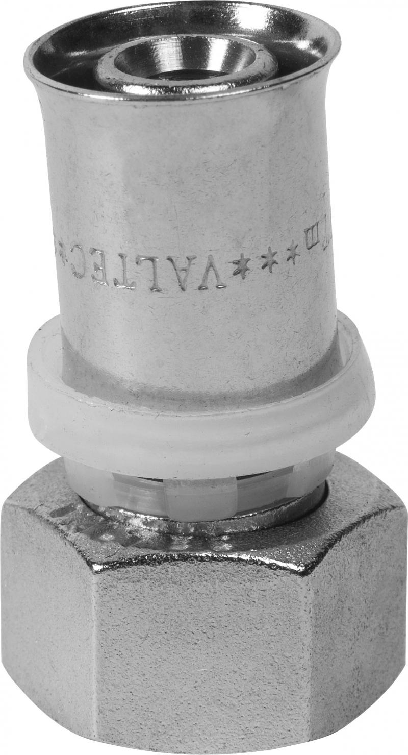 Соединитель пресс Valtec с накидной гайкой 16х1/2" мм никелированная латунь VTm.222.N.001604