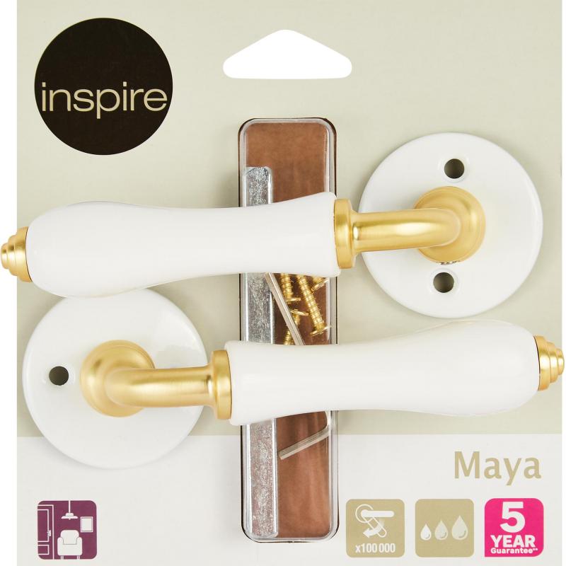 Дверные ручки Inspire Maya без запирания, комплект, цвет белый/латунь матовая