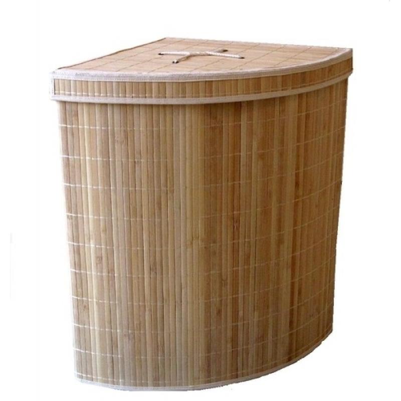 Корзина для белья Storidea складная угловая с крышкой и чехлом бамбук/ткань цвет коричневый