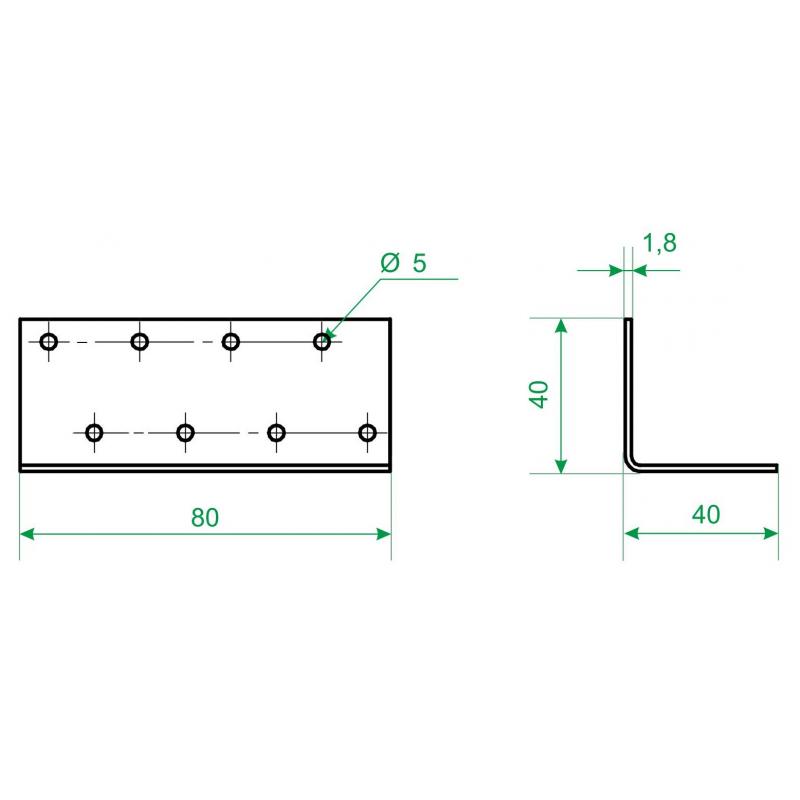 Угол крепежный равносторонний KUR 40x40x80x1.8