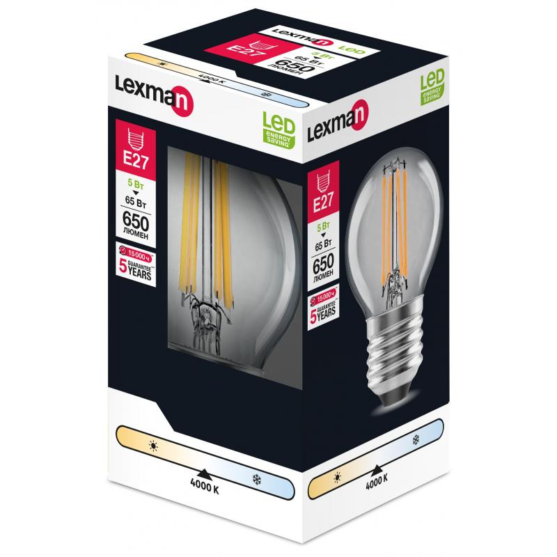 Лампа светодиодная Lexman E27 220-240 В 5 Вт шар прозрачная 650 лм нейтральный белый свет