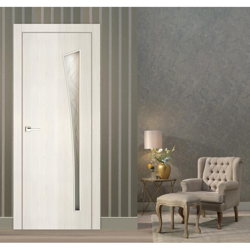 Дверь межкомнатная остекленная финиш-бумага ламинация цвет тернер белый Белеза 70х200 см