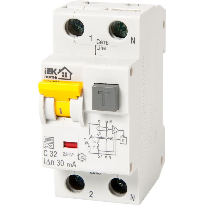 Автоматический выключатель дифференциального тока Iek Home АВДТ-32 1P N C32 A 30 мА 6 кА AC MAD22-5-032-C-30