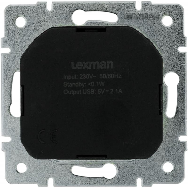 Розетка встраиваемая Lexman Виктория с заземлением разъем USB цвет матовое серебро