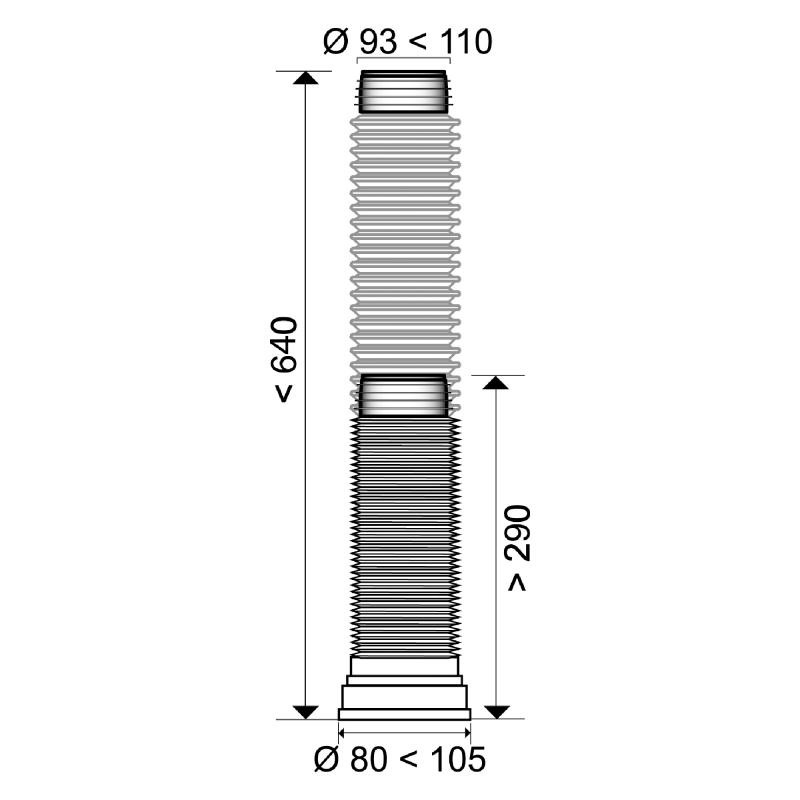Құбыр гофрленген унитазға арналған арматураланған Equation L 290-640 мм