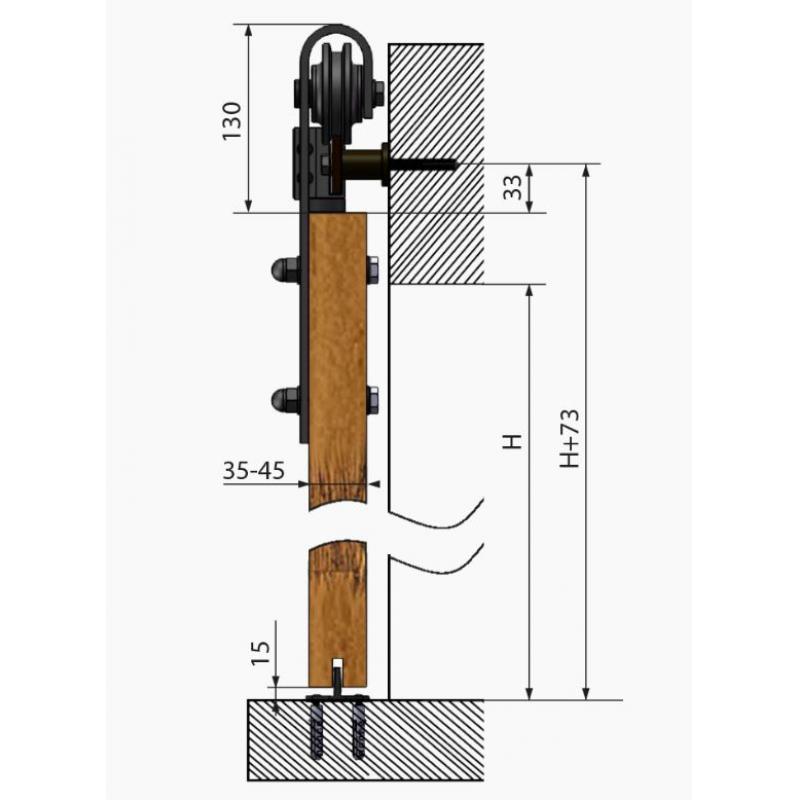 Система для раздвижных дверей «Лофт», 2000 мм, сталь, цвет чёрный