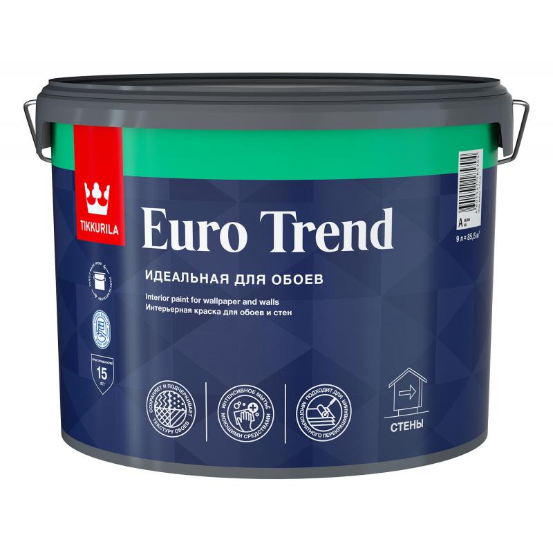 Краска интерьерная моющаяся для обоев и стен Tikkurila Euro Trend База A белая матовая 9 л