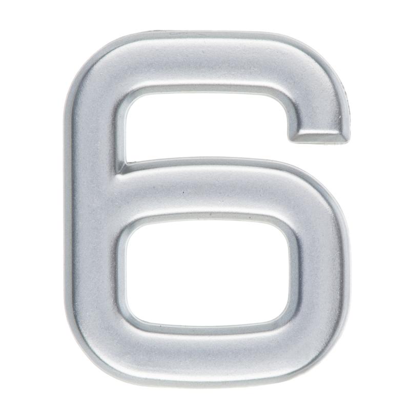 Цифра «6» самоклеящаяся 40x32 мм пластик цвет матовое серебро