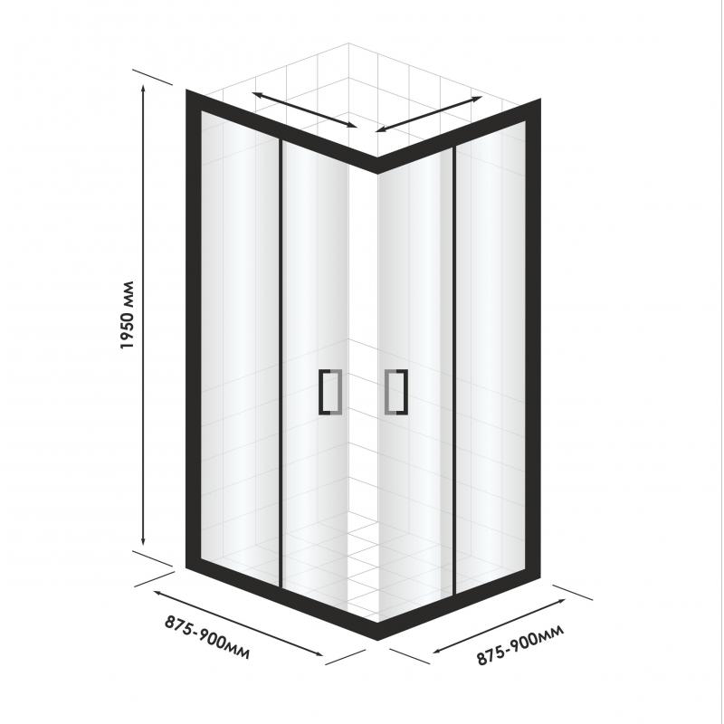 Душевой уголок Март Квадро Black квадратный 90x90 см черный профиль матовое стекло раздвижной