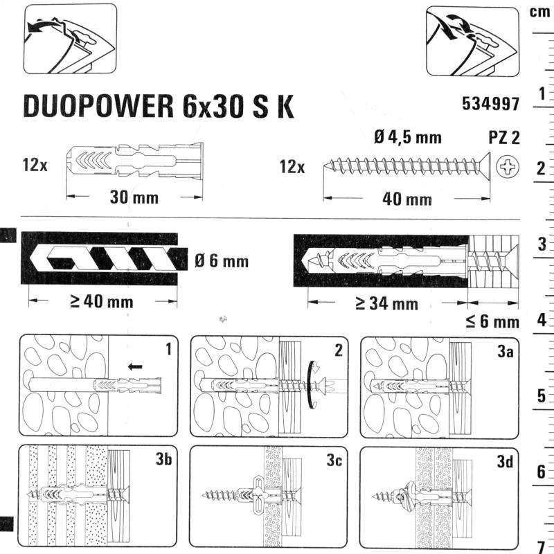 Дюбель для всех типов стен Duopower 6x30 мм с шурупом цвет серый/красный 12 шт.