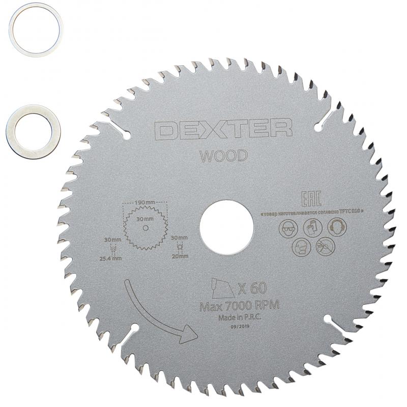 Ағаш аралайтын диск Dexter FD-E031903060T 60Т 190x30x1.5, сақина: 20 және 25.4