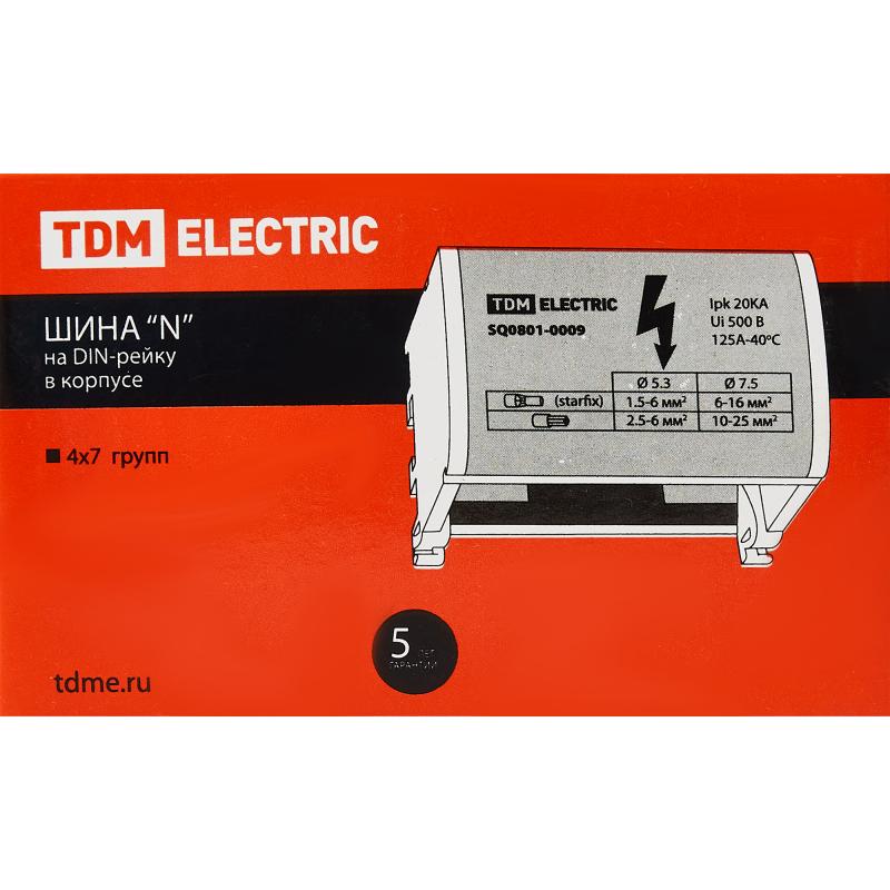 Шина N TDM Electric на DIN-рейку в корпусе 4x7групп