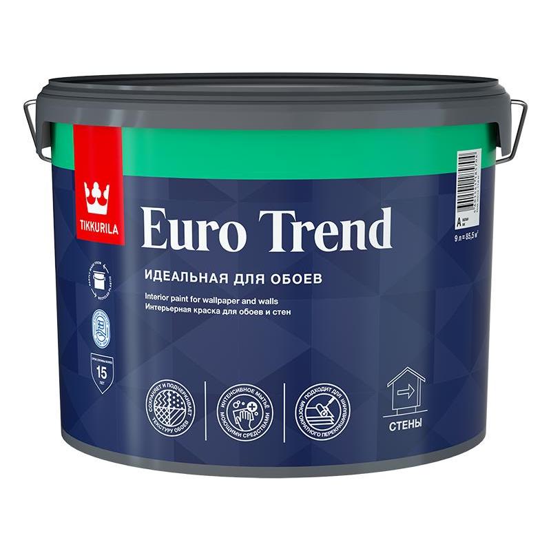 Краска интерьерная моющаяся для обоев и стен Tikkurila Euro Trend База C бесцветная матовая 9 л