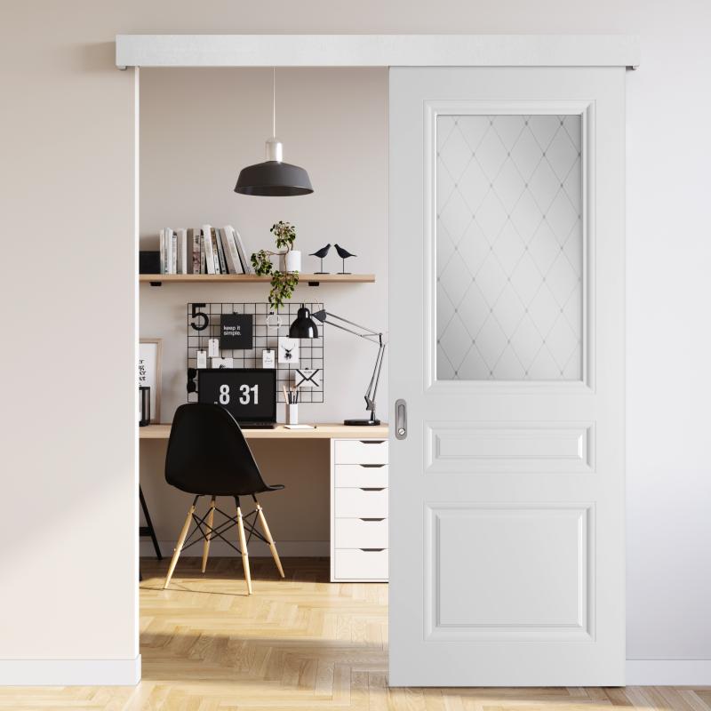 Дверь межкомнатная Стелла остеклённая эмаль цвет белый 70x200 см (с замком и петлями)