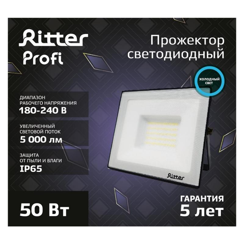 Прожектор жарықдиодты көшелік Ritter Profi 53408 6 50 Вт 5000 Лм 180-240В суық ақ жарық 6500К IP65 қара