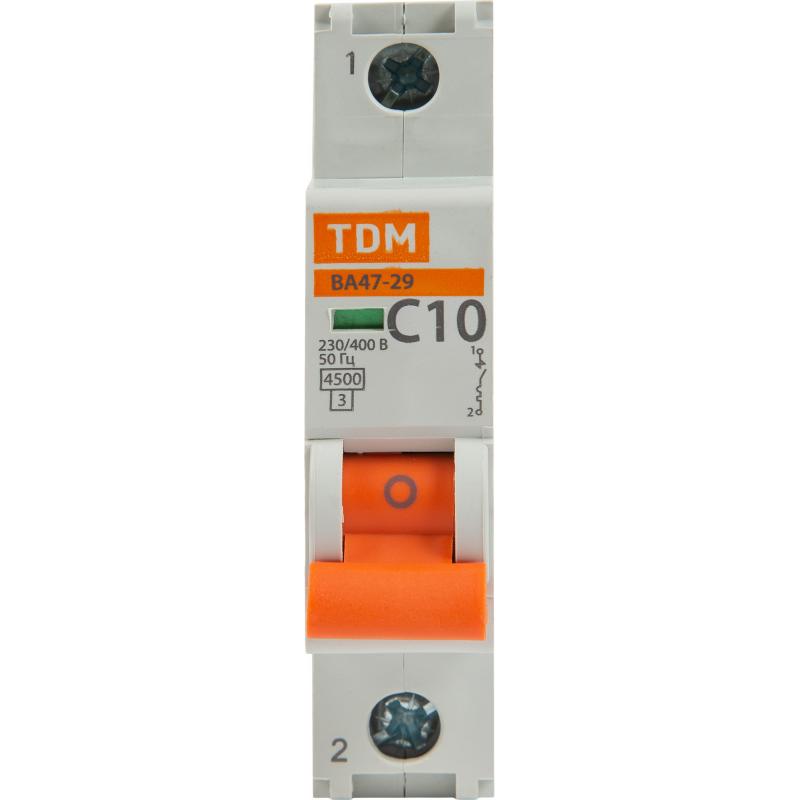 Автоматический выключатель TDM Electric ВА47-29 1P C10 А 4.5 кА SQ0206-0072