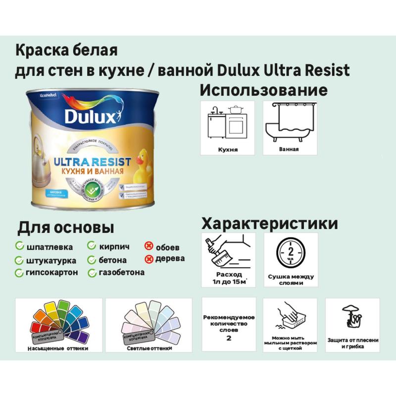 Краска для кухни и ванной комнаты Dulux UR база BW 5 л