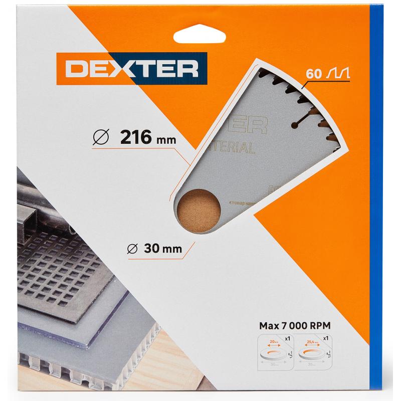 Диск пильный универсальный Dexter FD-E052163060T 60Т 216x30x1.5 мм, кольца: 20 и 25.4