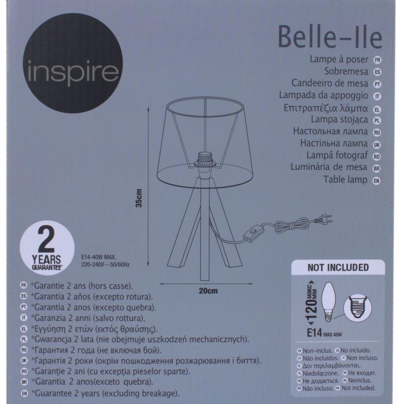 Үстел шамы Inspire Belle-Ile 1xE14x40 Вт, ағаш/мата, түсі ақ